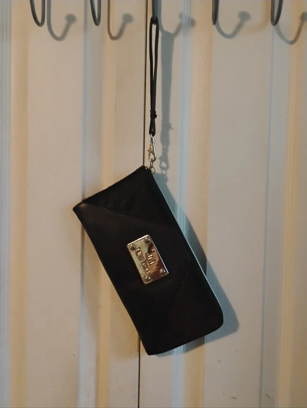 JM New York Black Mixed Media Leather & Pony Hair Zip-Around Wristlet Wallet